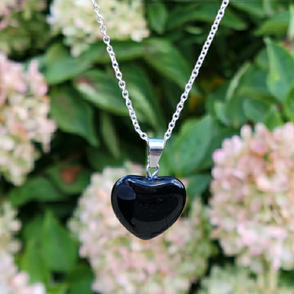 Onyx Heart Pendant Silver 18" Chain 🖤 NEW - Picture 4 of 9